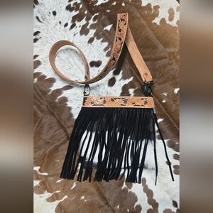 American Darling Black and Tan Fringe Crossbody Bag